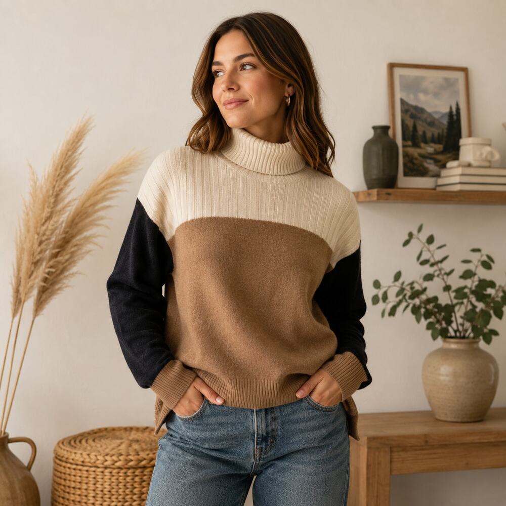 Madewell color block wool blend turtleneck sweater XS